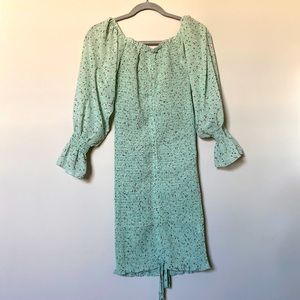 Floral, pastel ruched dress. Off-the-shoulder. Size M (medium).